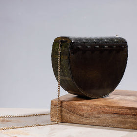 Black Handcrafted Birch Wooden Sling Bag