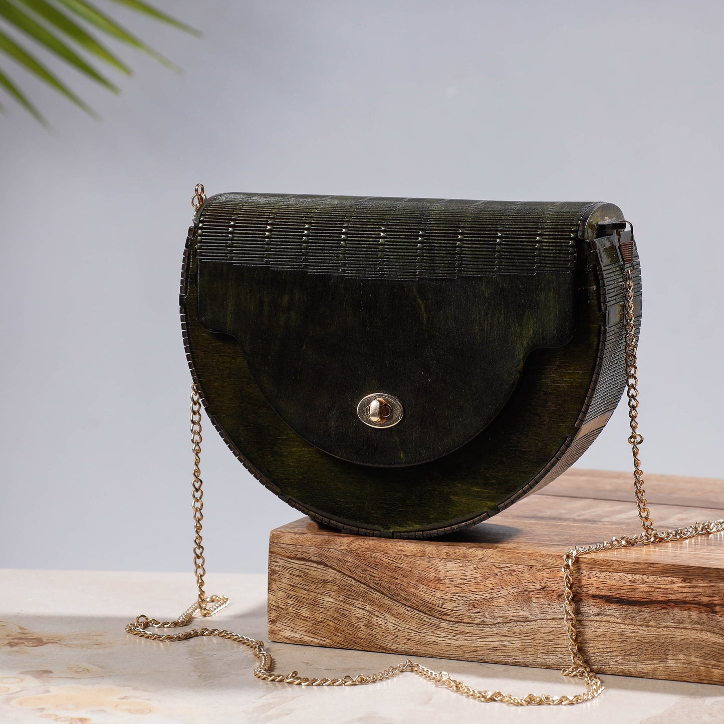 Black Handcrafted Birch Wooden Sling Bag