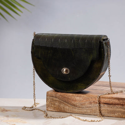 Black Handcrafted Birch Wooden Sling Bag