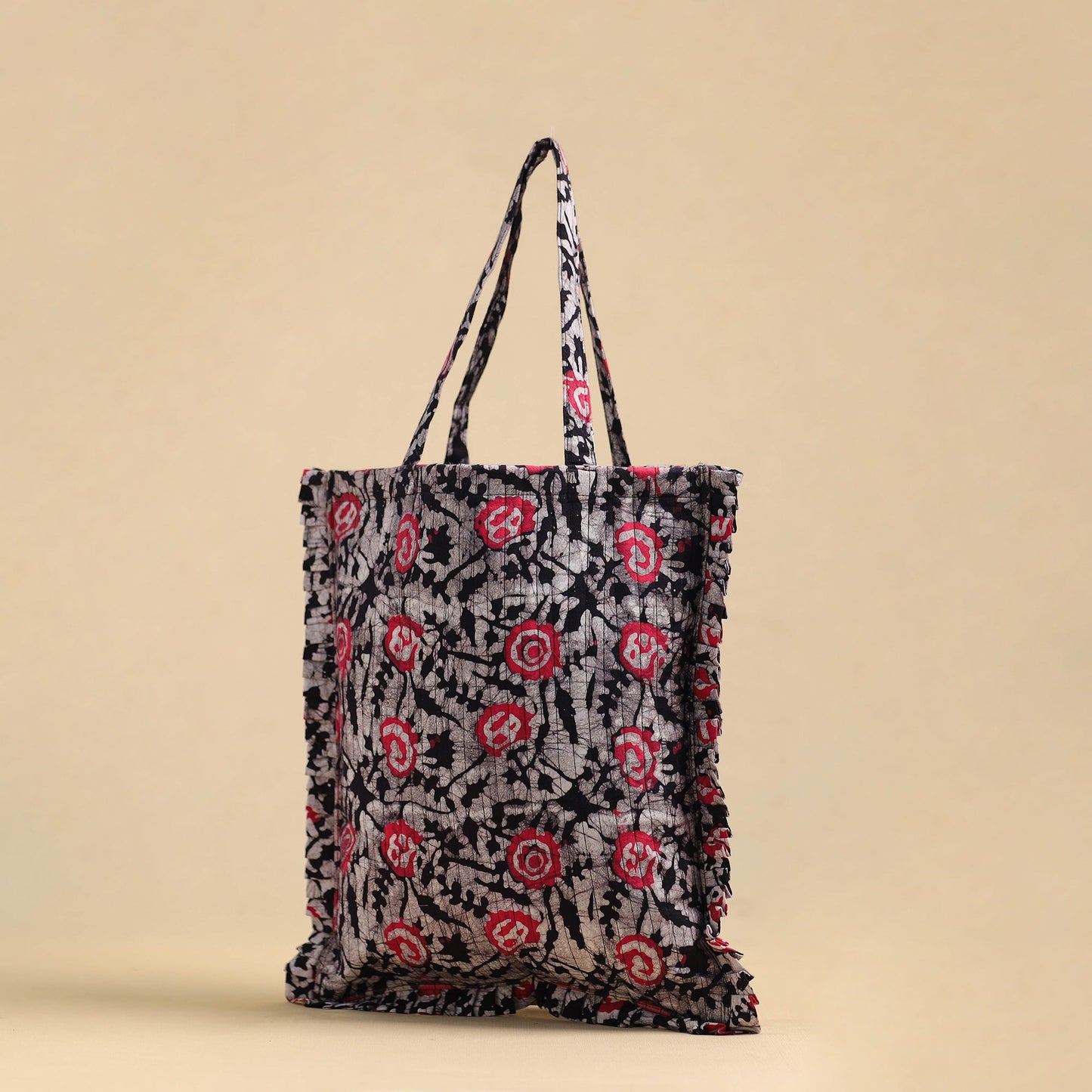 Black - handcrafted cotton frill jhola bag 06