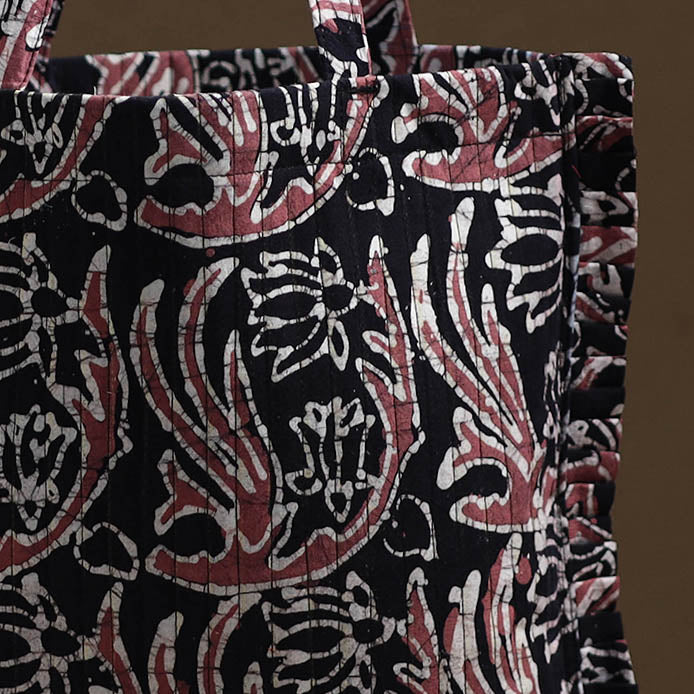 Buy Black Handcrafted Cotton Frill Jhola Bag Online 15