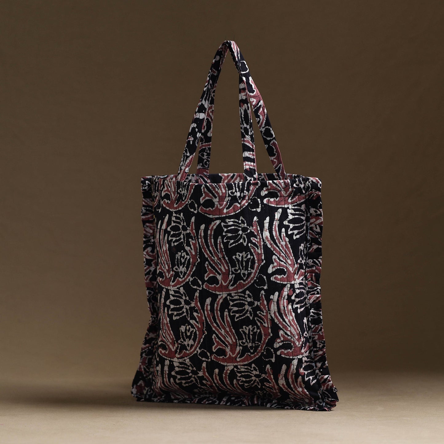 Buy Black Handcrafted Cotton Frill Jhola Bag Online 15