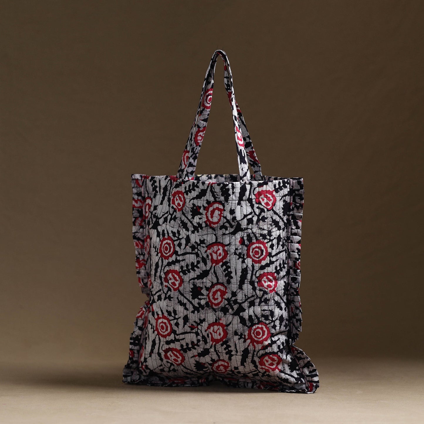 Black Handcrafted Cotton Frill Jhola Bag