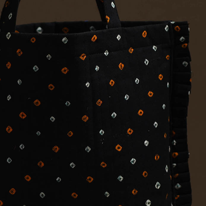 Black Handcrafted Cotton Frill Jhola Bag