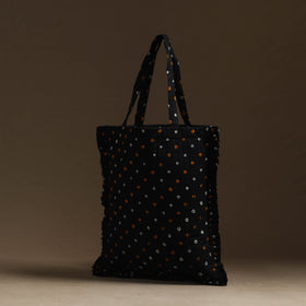 Black Handcrafted Cotton Frill Jhola Bag