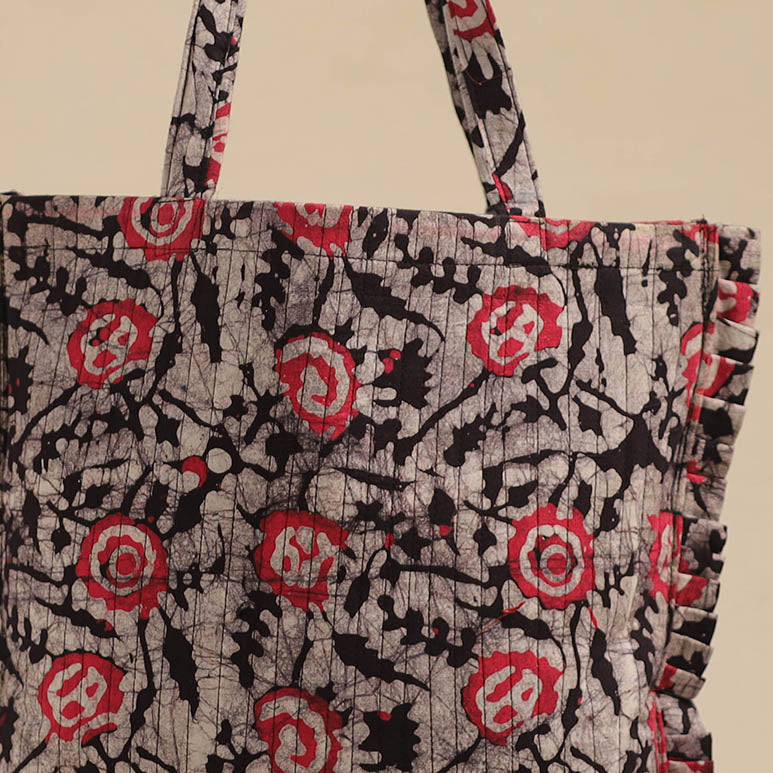 Black - handcrafted cotton frill jhola bag 55