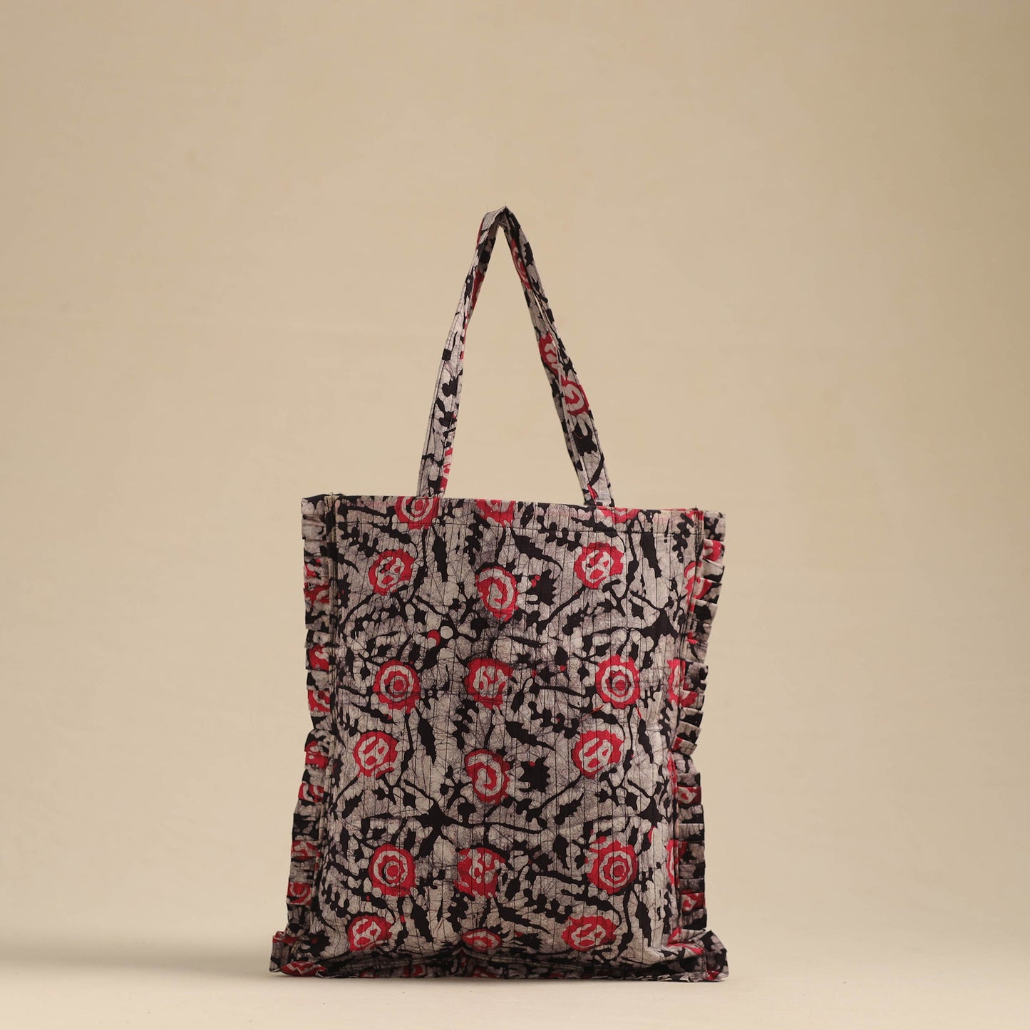 Black - handcrafted cotton frill jhola bag 55