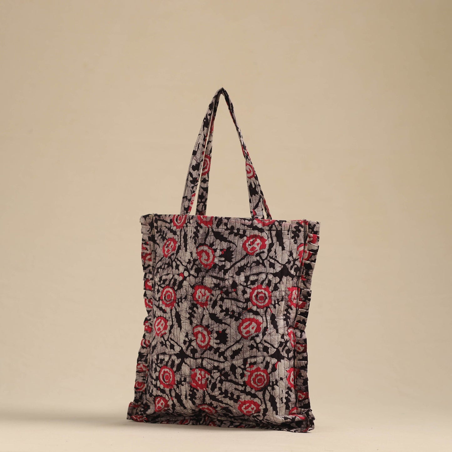 Black - handcrafted cotton frill jhola bag 55