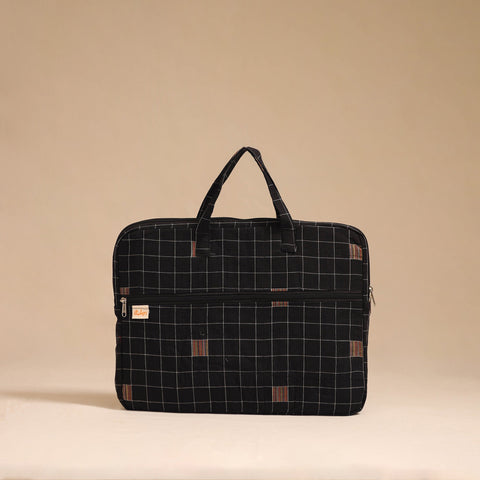 Black - handcrafted cotton quilted laptop bag 02
