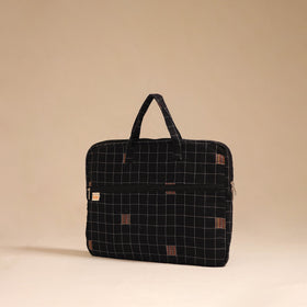 Black - handcrafted cotton quilted laptop bag 02