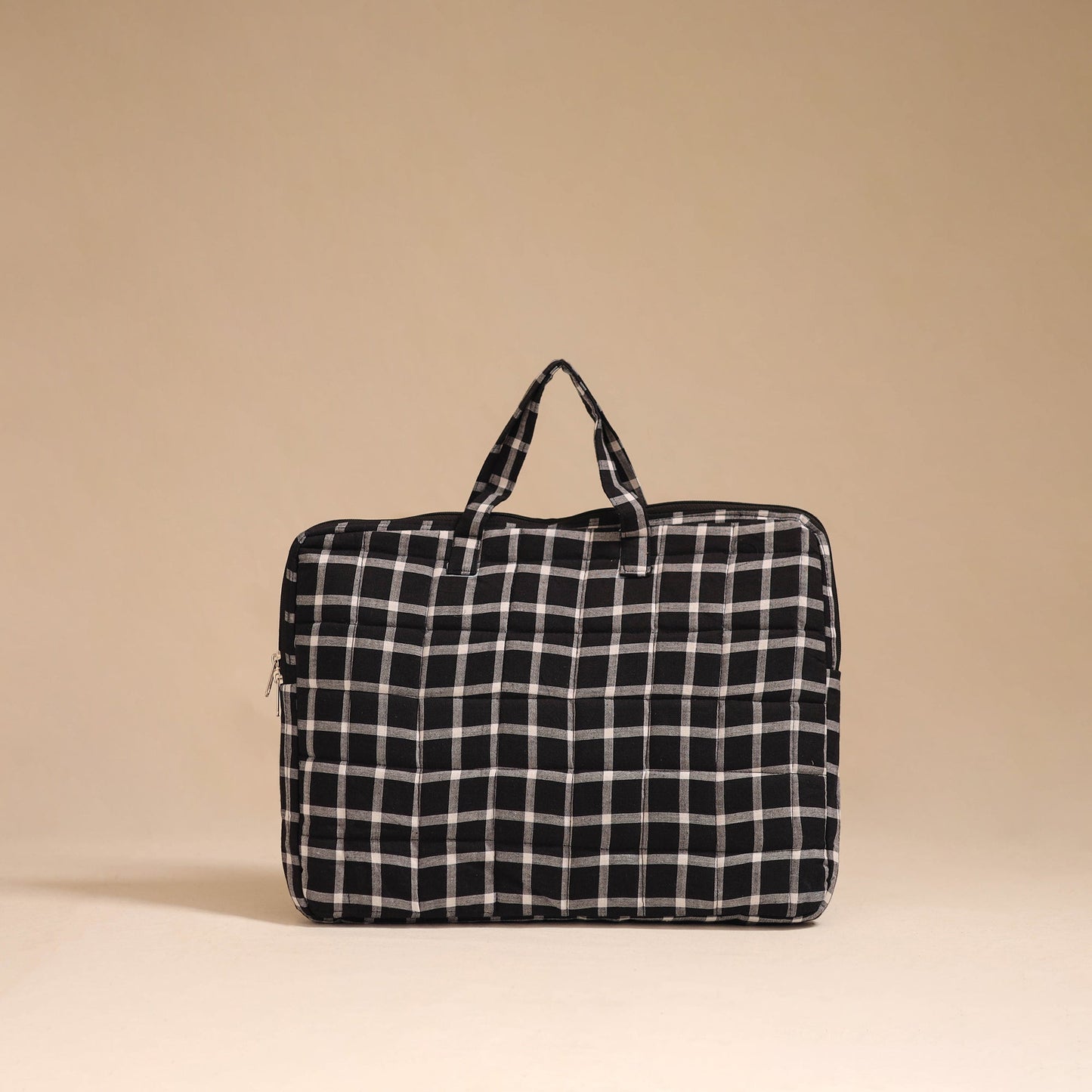 Black - handcrafted cotton quilted laptop bag 03