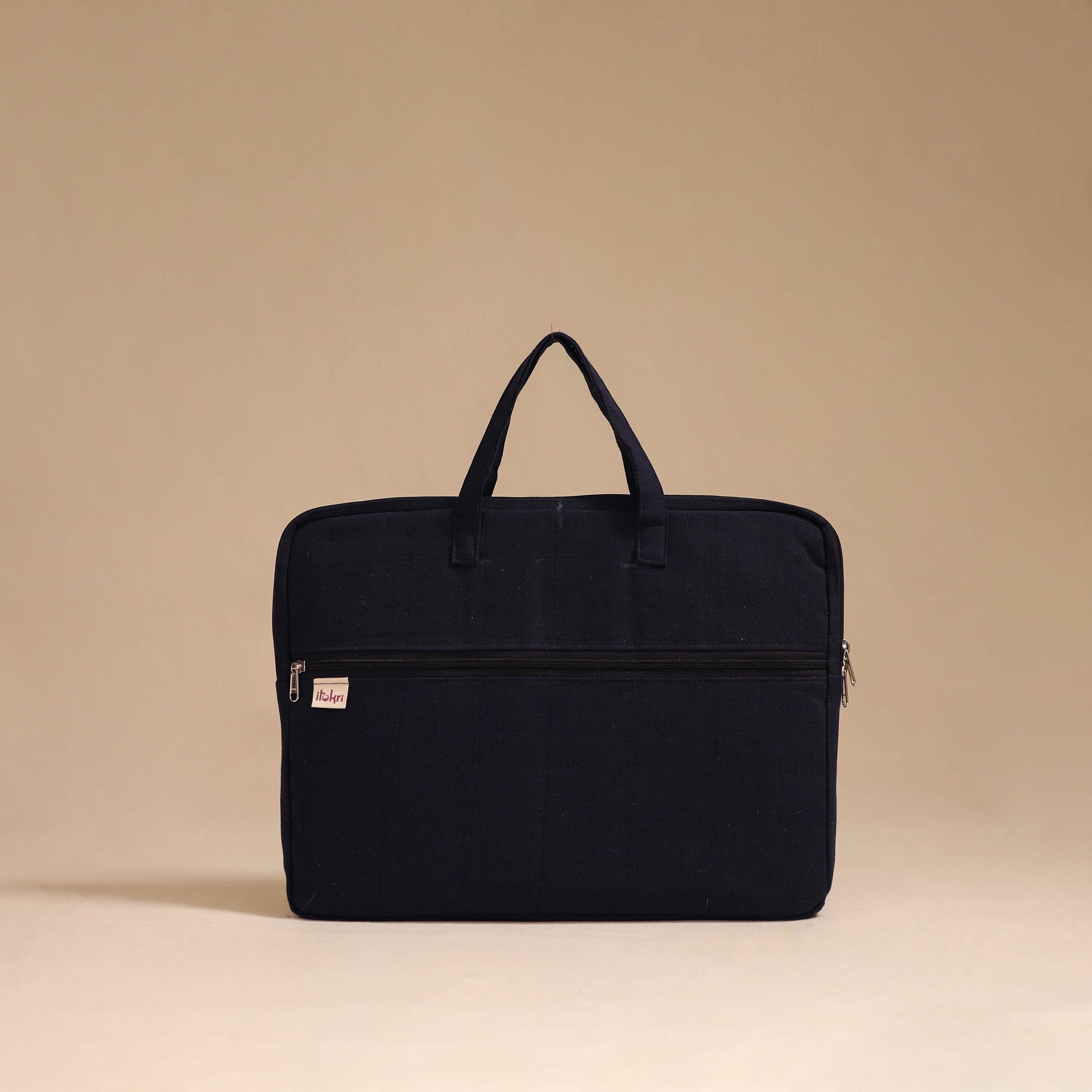 Black Handcrafted Cotton Quilted Laptop Bag