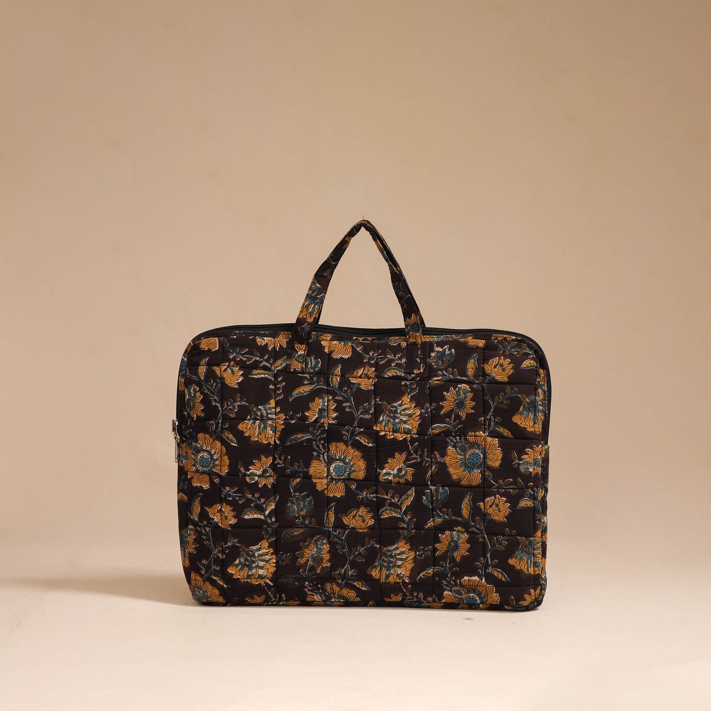 Black - handcrafted cotton quilted laptop bag 29