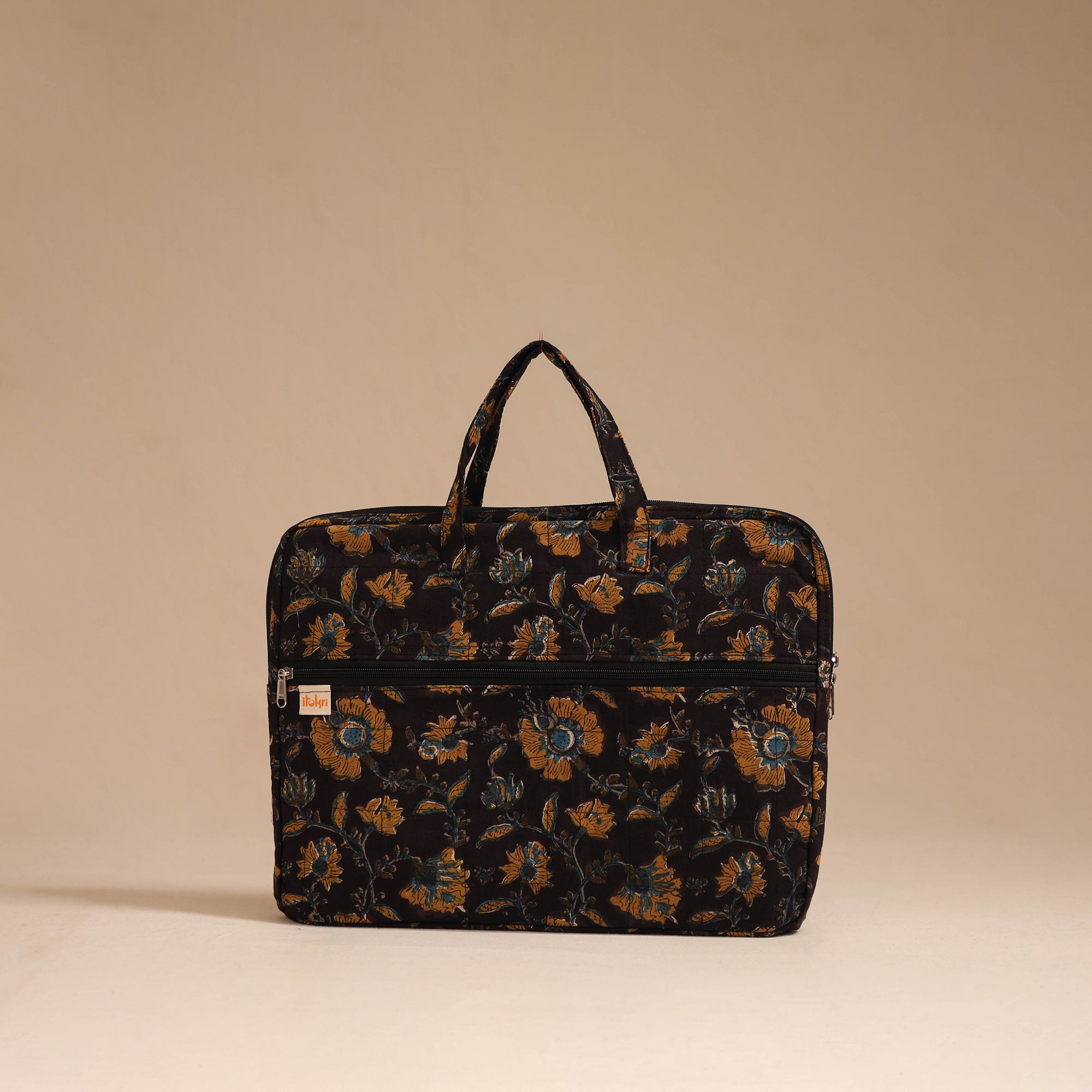 Black Handcrafted Cotton Quilted Laptop Bag