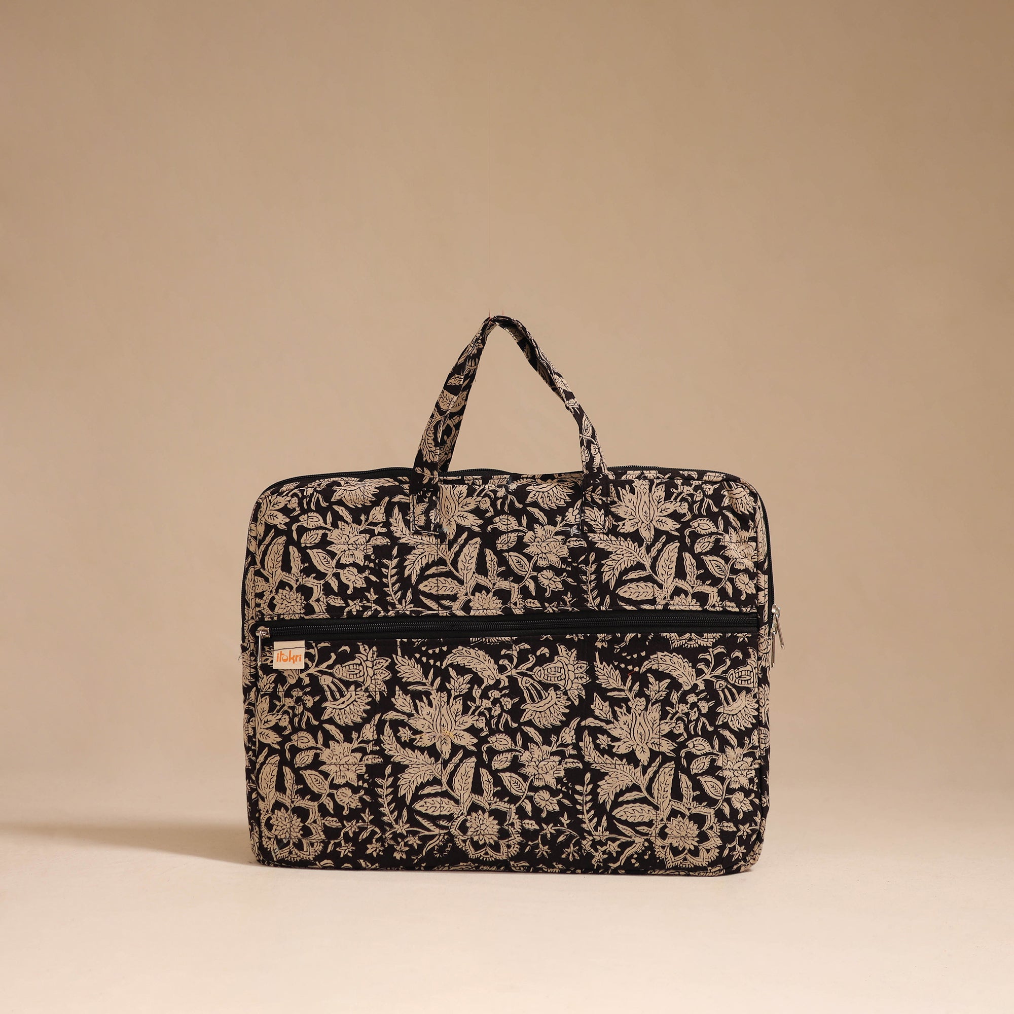 Black Handcrafted Cotton Quilted Laptop Bag