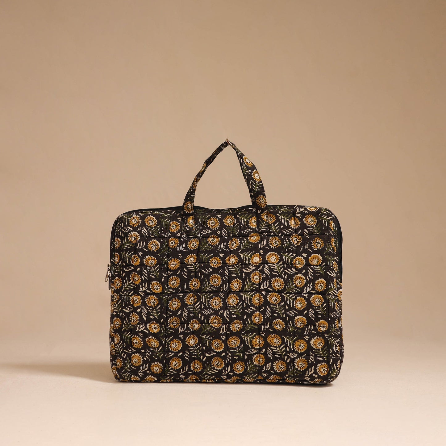 Black - handcrafted cotton quilted laptop bag 31