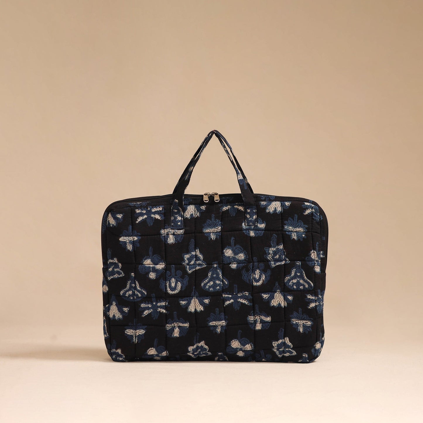 Black - handcrafted cotton quilted laptop bag 32