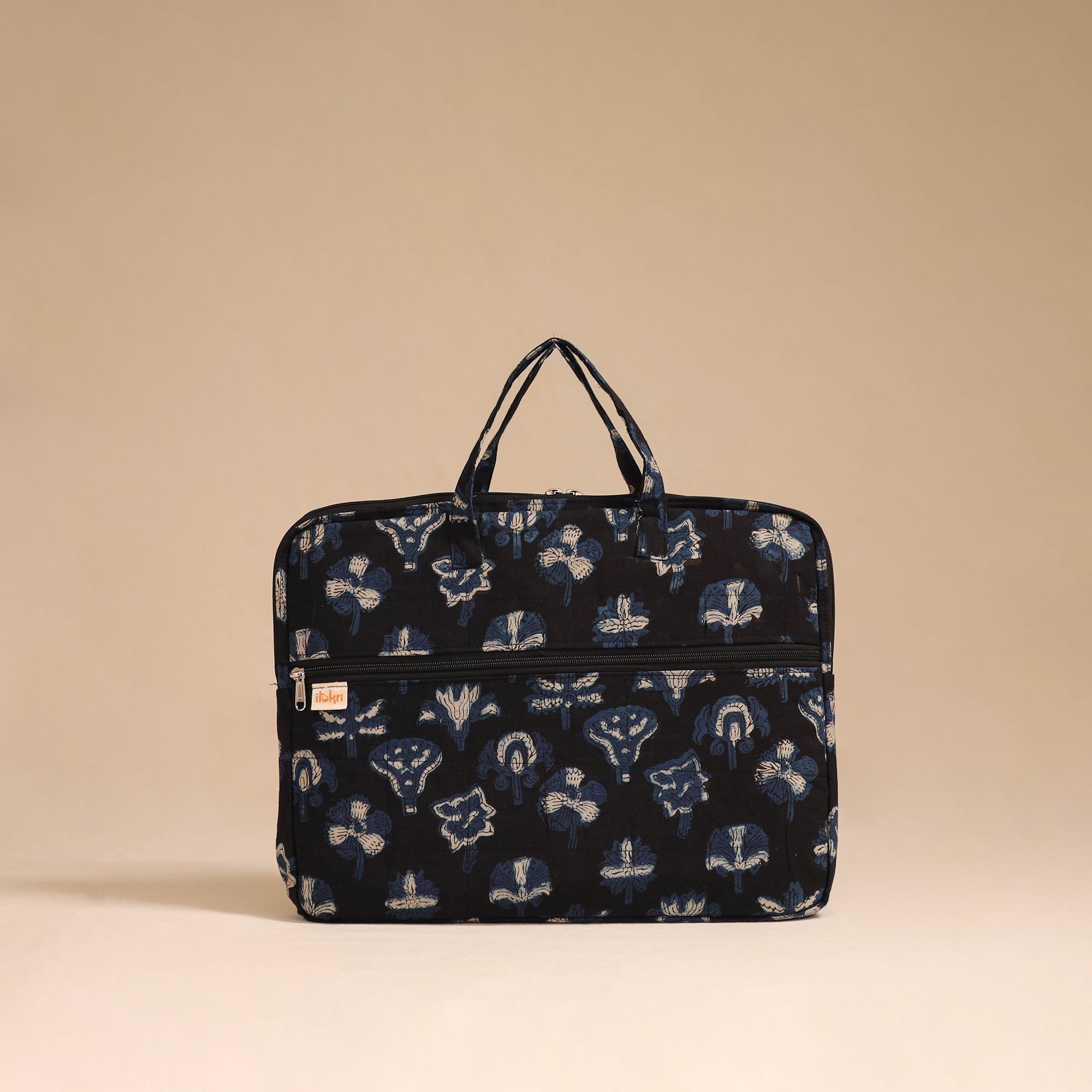 Black Handcrafted Cotton Quilted Laptop Bag