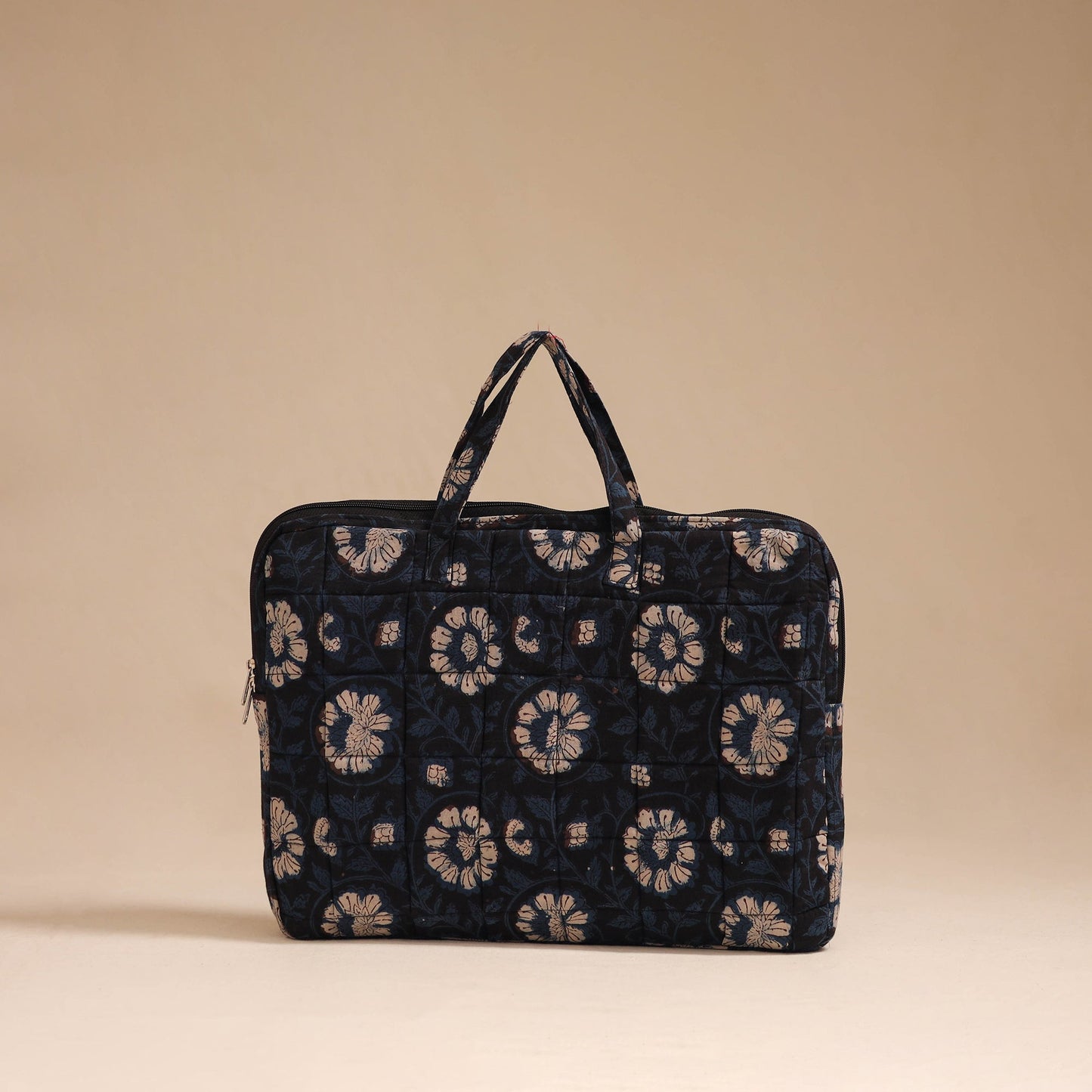 Black - handcrafted cotton quilted laptop bag 33