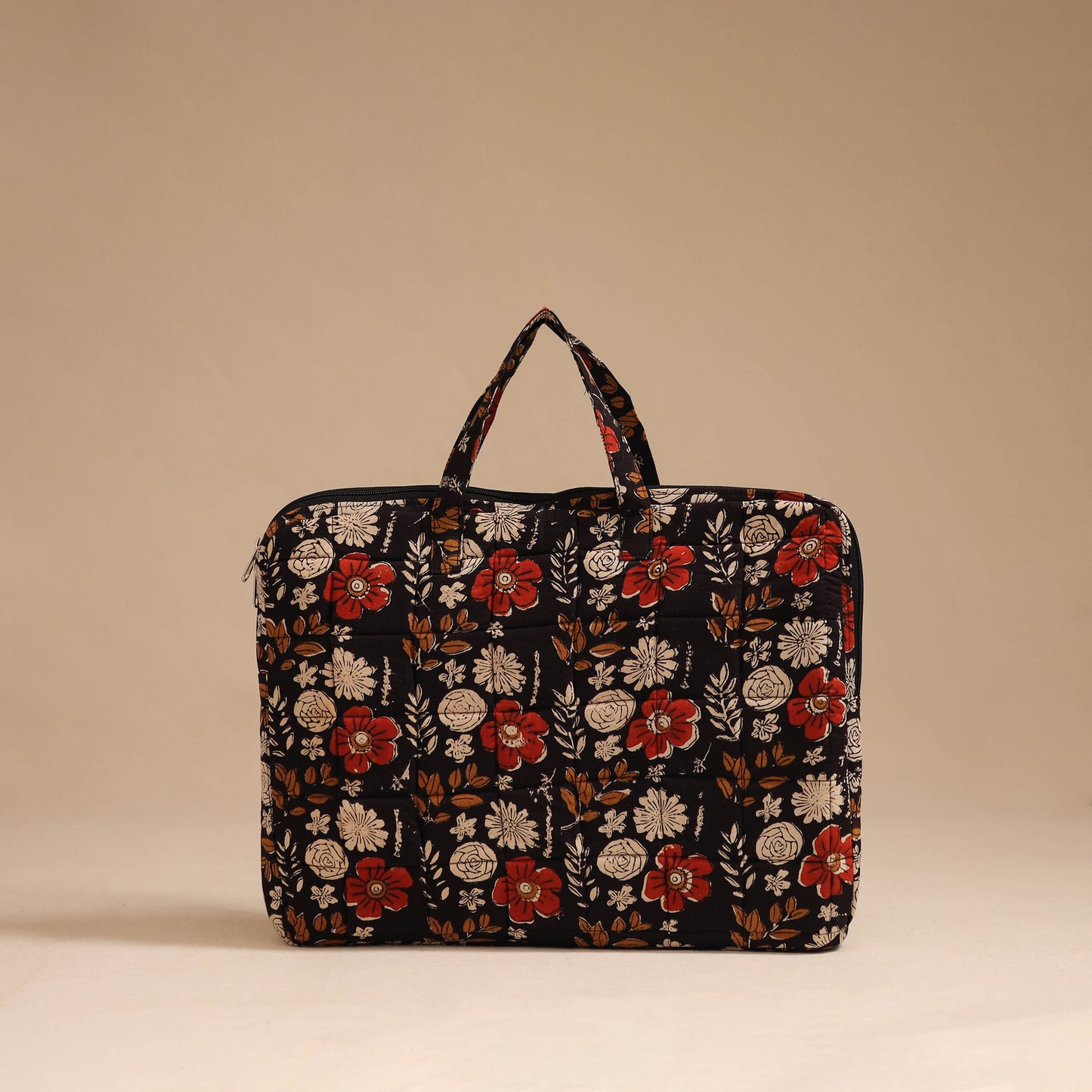 Black - handcrafted cotton quilted laptop bag 37