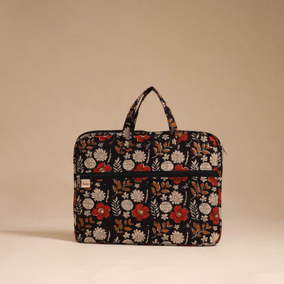 Black - handcrafted cotton quilted laptop bag 37