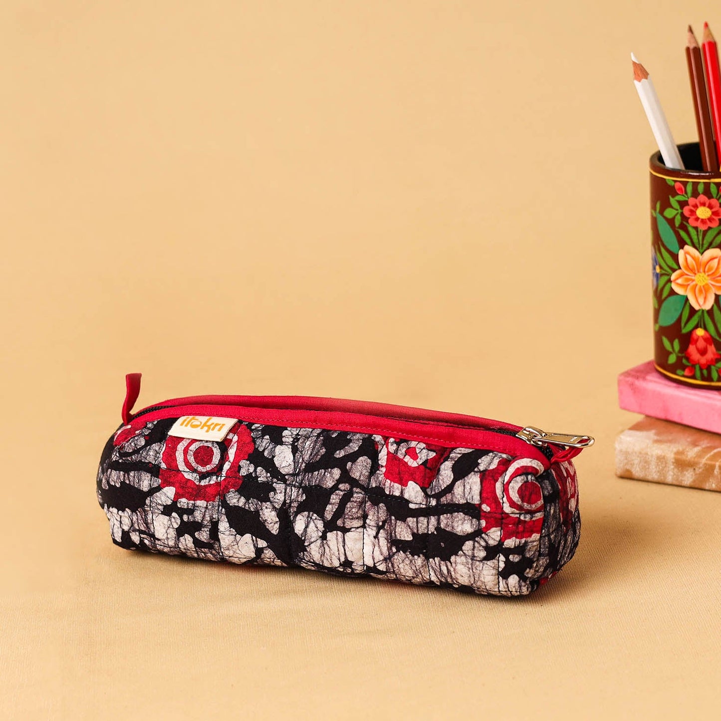 Black - handcrafted cotton quilted pencil pouch 12