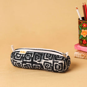 Black - handcrafted cotton quilted pencil pouch 14
