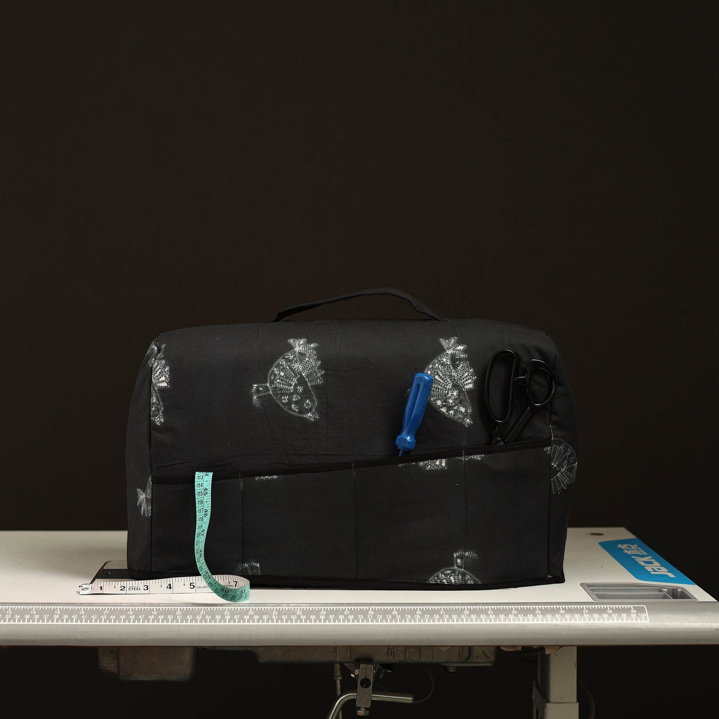 Black Handcrafted Cotton Sewing Machine Cover 