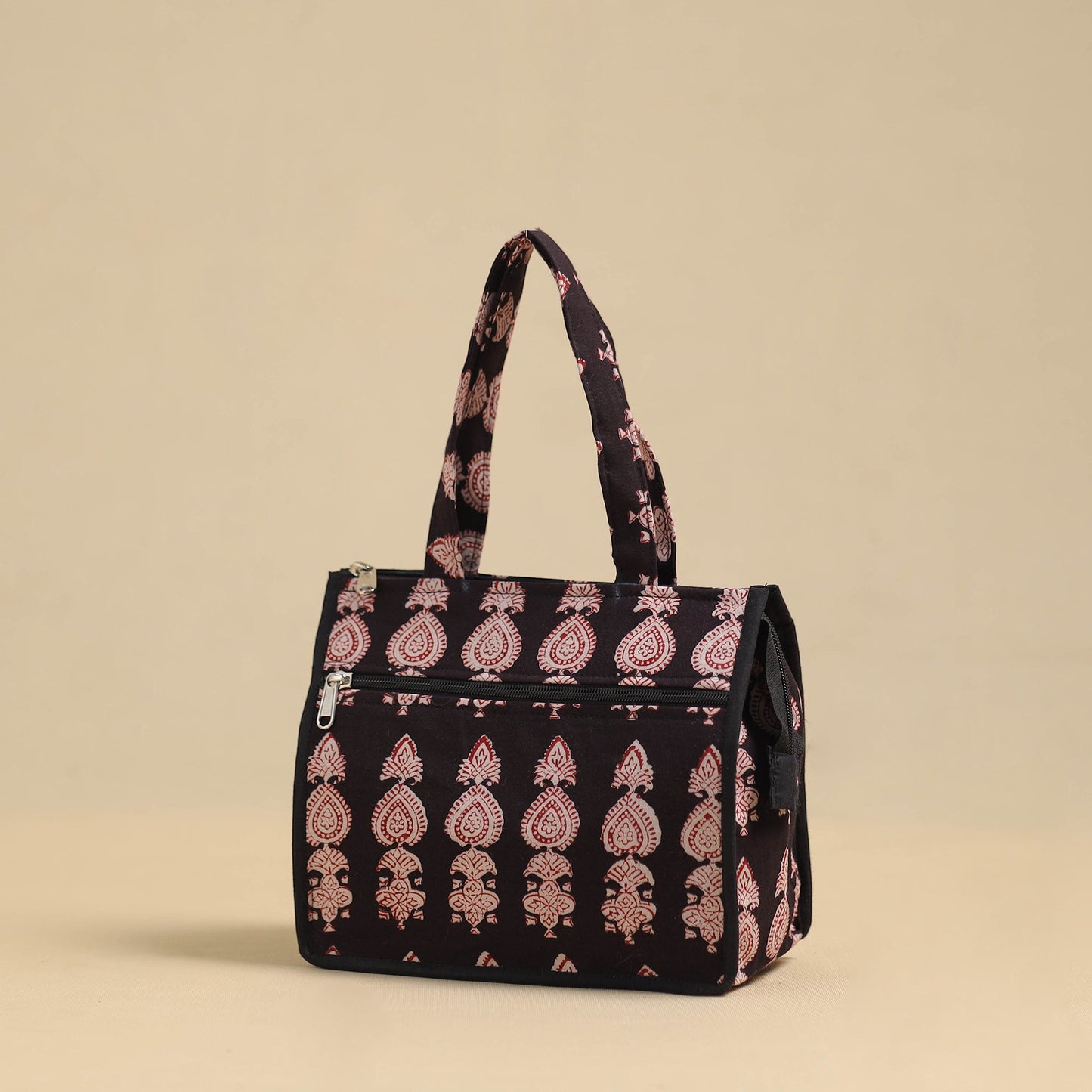 Black Handcrafted Cotton Small Hand Bag