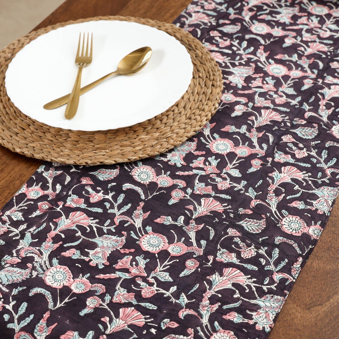 Black Handcrafted Cotton Table Runner