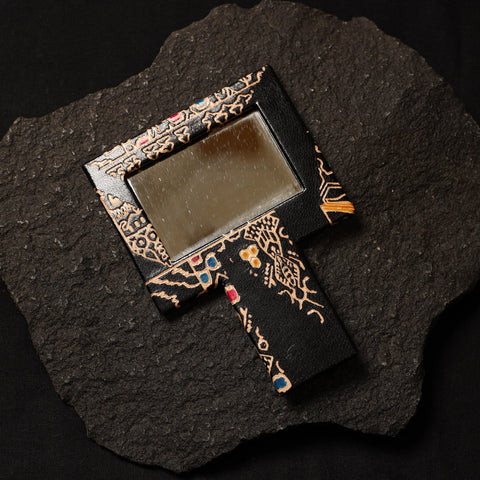 Black Handcrafted Embossed Leather Mirror Case