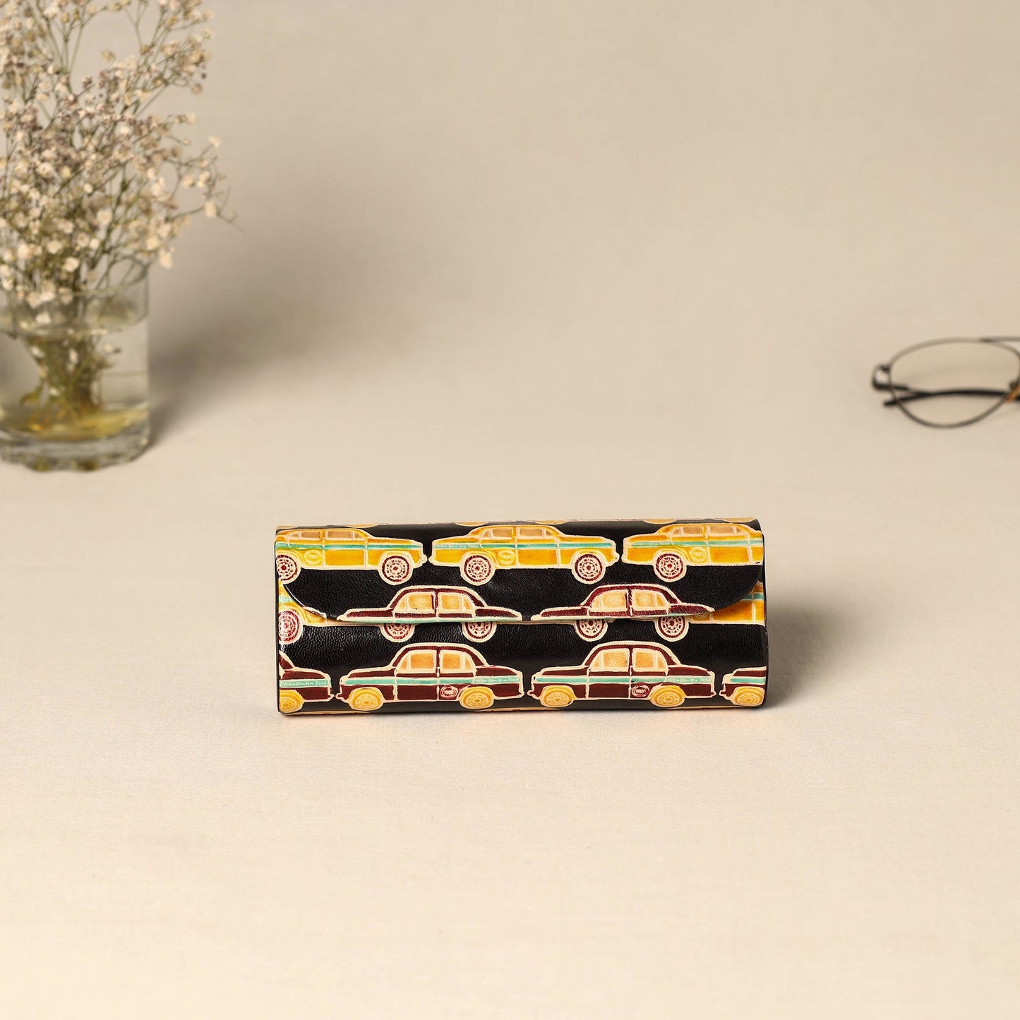 Handcrafted embossed leather spectacle case 06