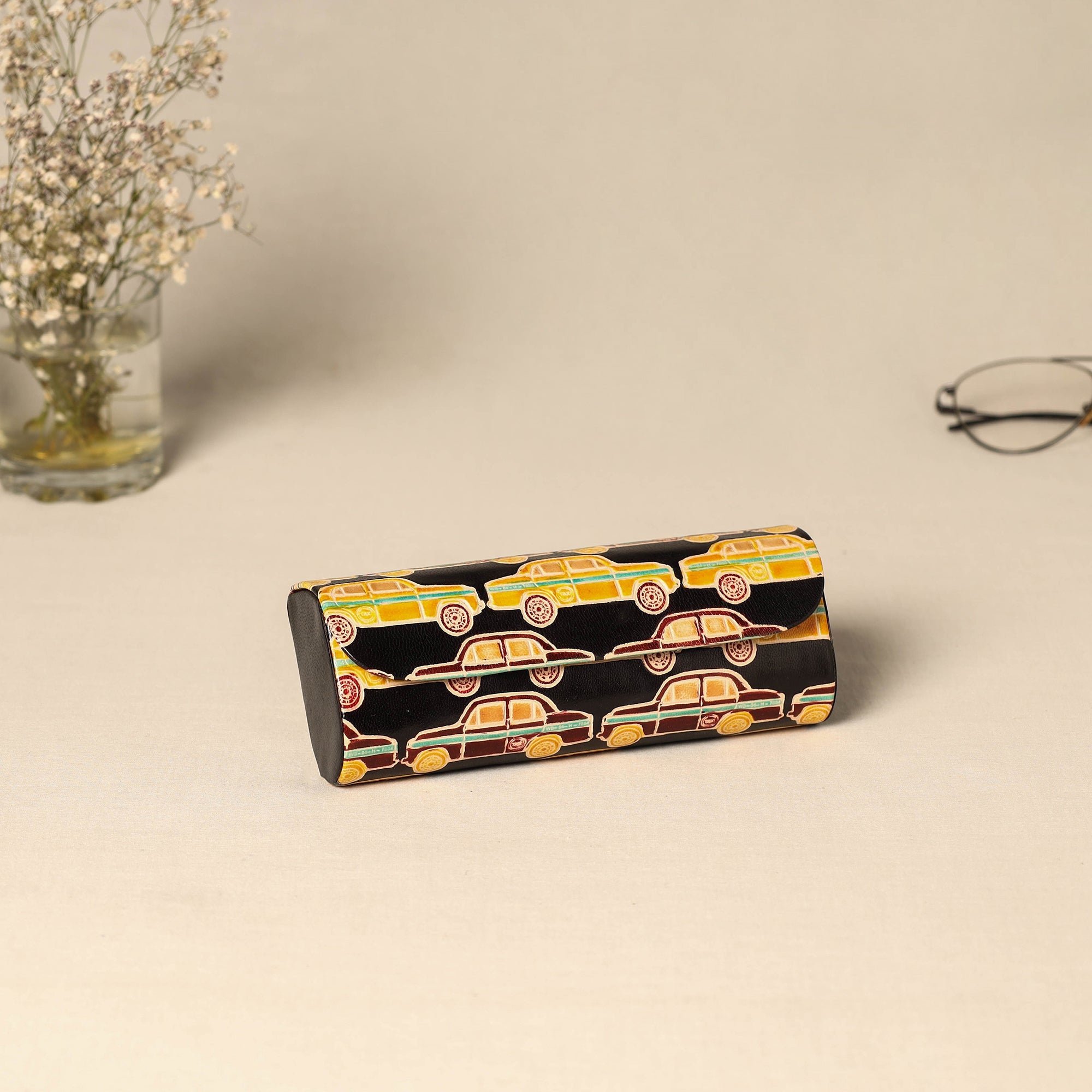 Spectacule Case Black Handcrafted Embossed Leather Spectacle Case