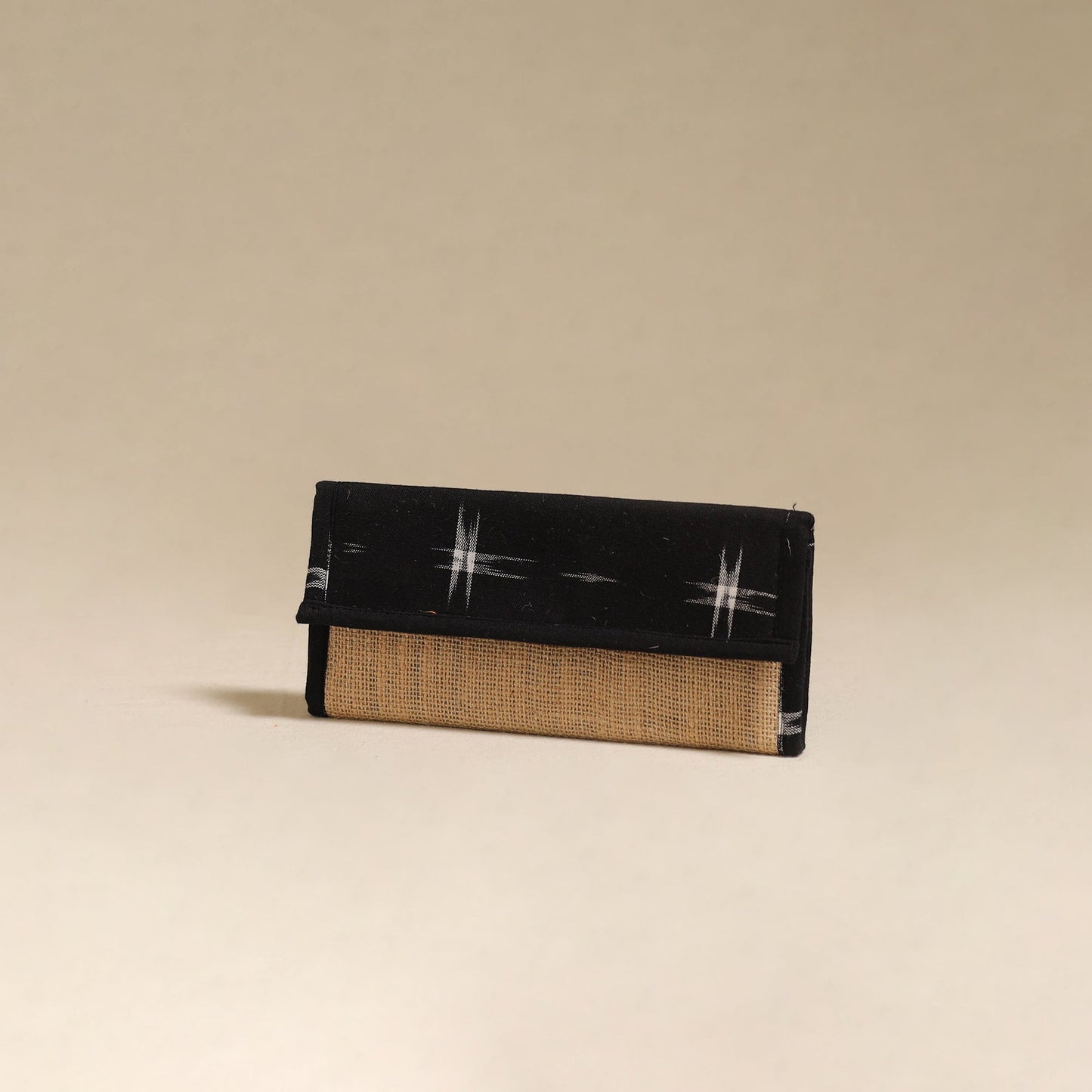 Black - handcrafted ikat fabric jute clutch / wallet
