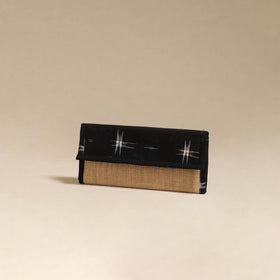 Black - handcrafted ikat fabric jute clutch / wallet