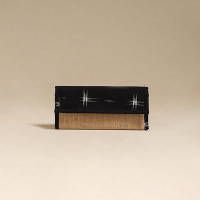 Black - handcrafted ikat fabric jute clutch / wallet