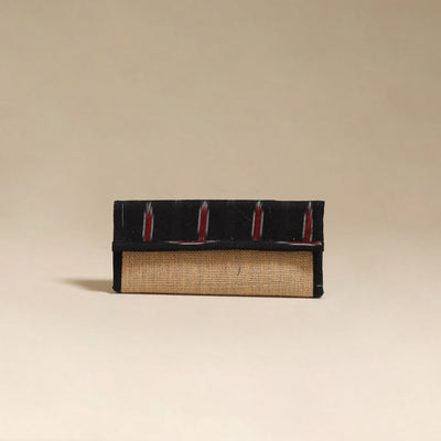 Black - handcrafted ikat fabric jute clutch / wallet