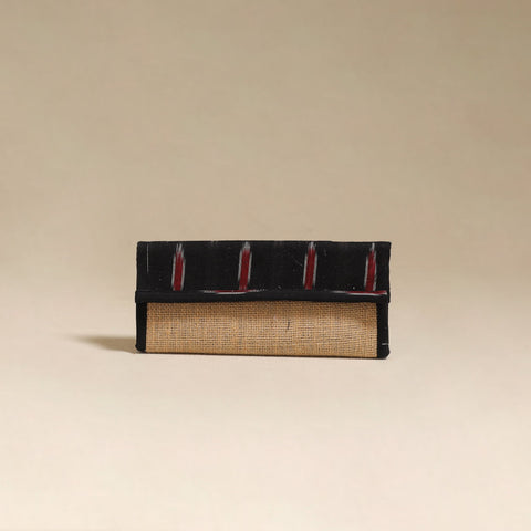 Black - handcrafted ikat fabric jute clutch / wallet
