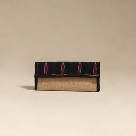 Black - handcrafted ikat fabric jute clutch / wallet