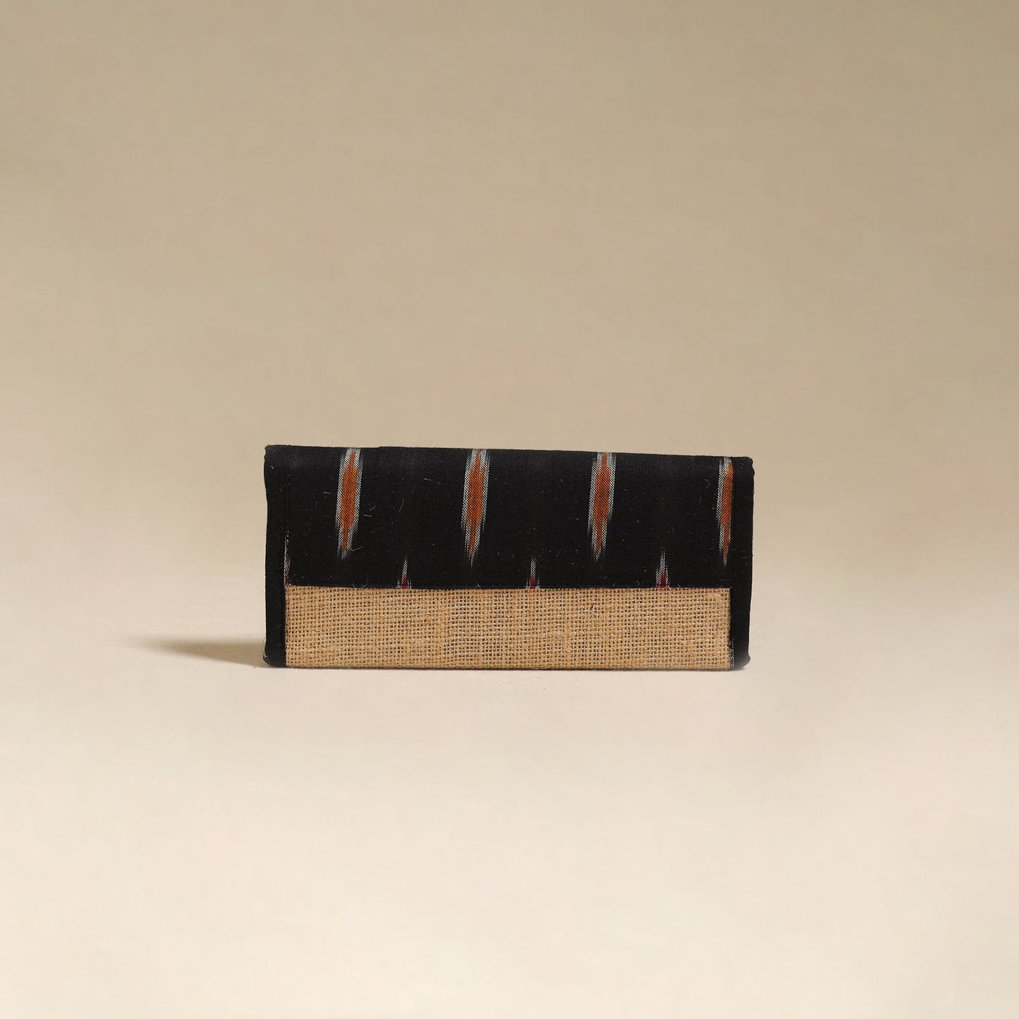 Black - handcrafted ikat fabric jute clutch / wallet