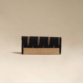 Black - handcrafted ikat fabric jute clutch / wallet