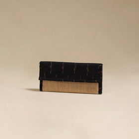 Black - handcrafted ikat fabric jute clutch / wallet