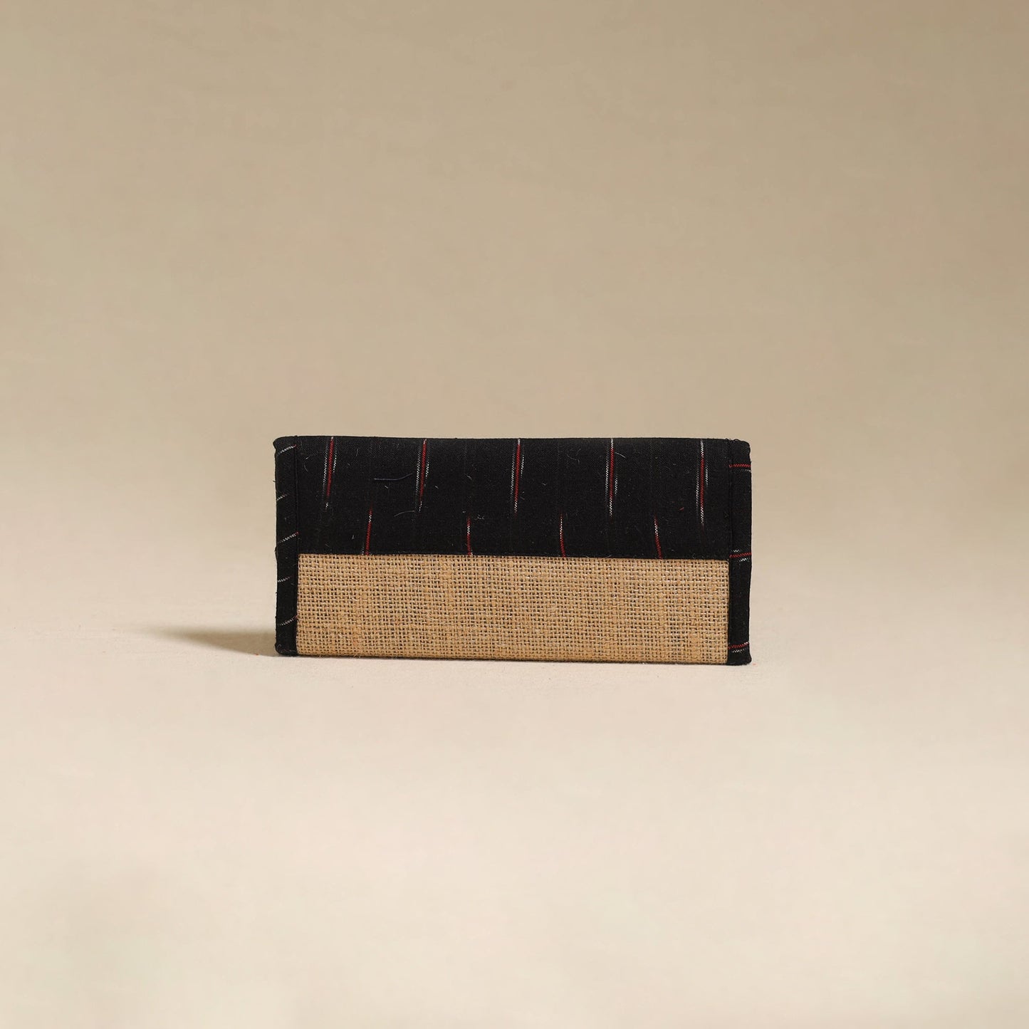 Black - handcrafted ikat fabric jute clutch / wallet