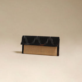 Black - handcrafted ikat fabric jute clutch / wallet