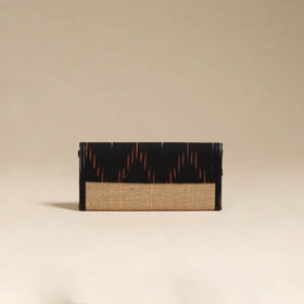 Black - handcrafted ikat fabric jute clutch / wallet