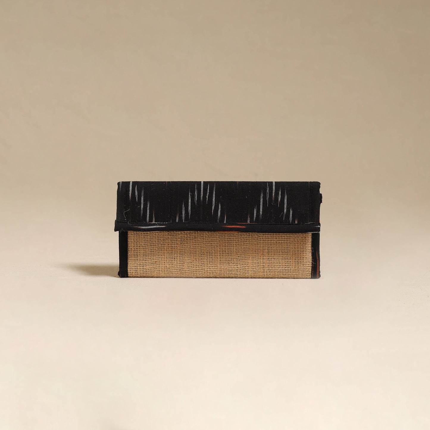 Black - handcrafted ikat fabric jute clutch / wallet