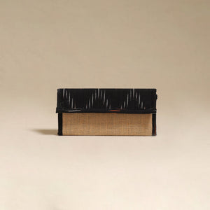 Black - handcrafted ikat fabric jute clutch / wallet