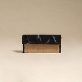 Black - handcrafted ikat fabric jute clutch / wallet