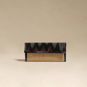Black - handcrafted ikat fabric jute clutch / wallet
