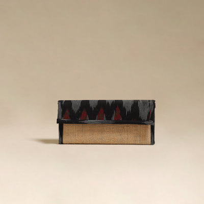 Black - handcrafted ikat fabric jute clutch / wallet